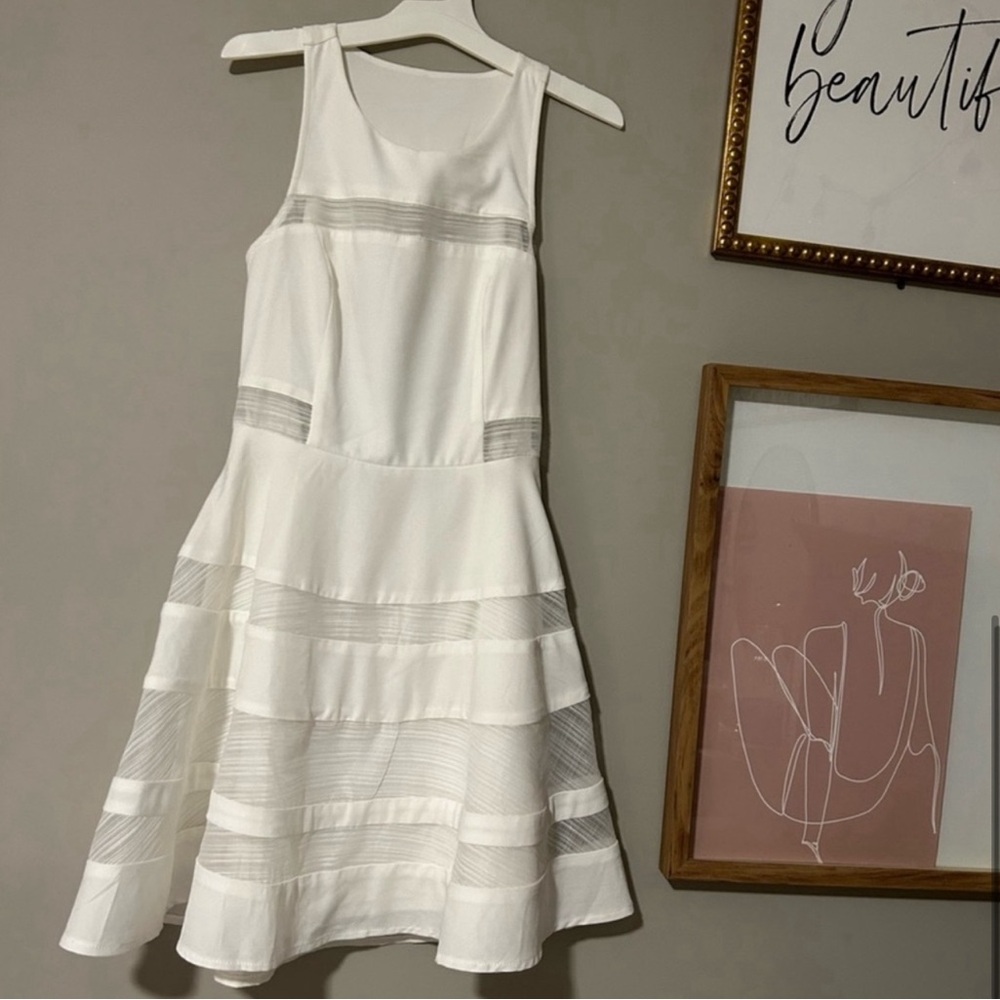 LuLu’s Coveted Curated Collected White Stripe Mini Dress with Mesh Detailing - Picture 7 of 8
